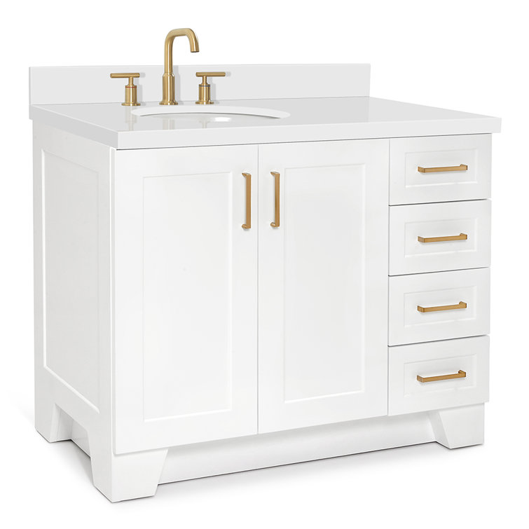White Wood Freestanding Single Sink Bathroom Vanity with Quartz Top