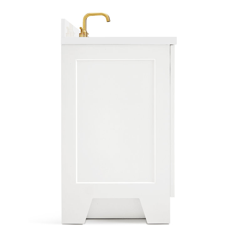 White Wood Freestanding Single Sink Bathroom Vanity with Quartz Top