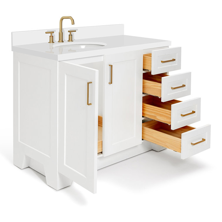 White Wood Freestanding Single Sink Bathroom Vanity with Quartz Top