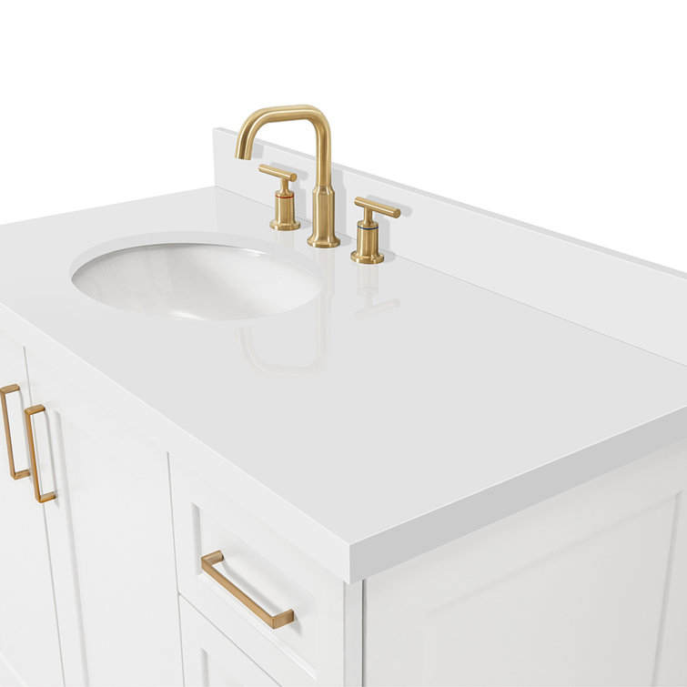 White Wood Freestanding Single Sink Bathroom Vanity with Quartz Top