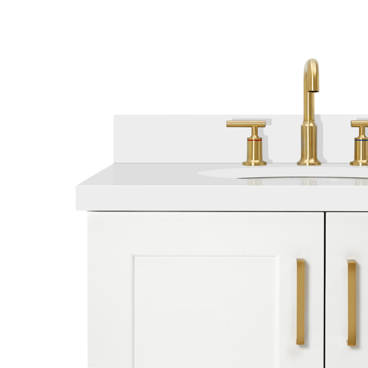 White Wood Freestanding Single Sink Bathroom Vanity with Quartz Top