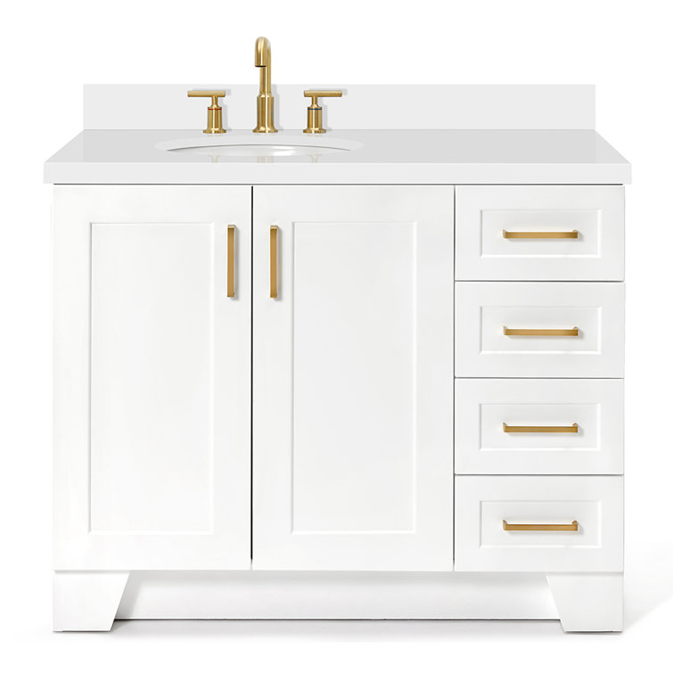 White Wood Freestanding Single Sink Bathroom Vanity with Quartz Top