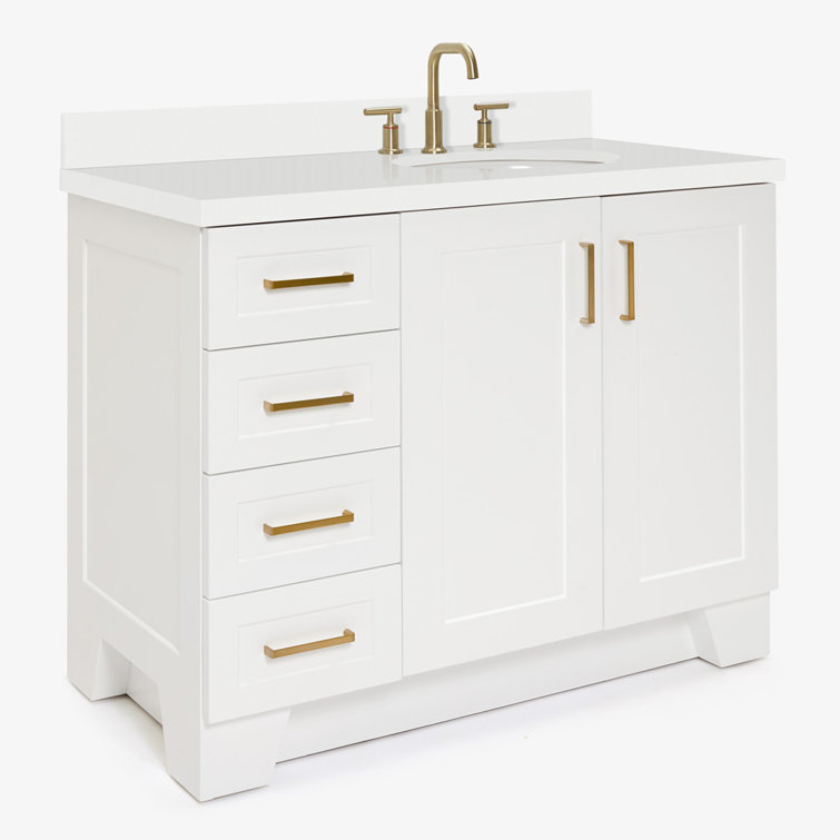 White Wood Freestanding Single Bathroom Vanity with Quartz Top