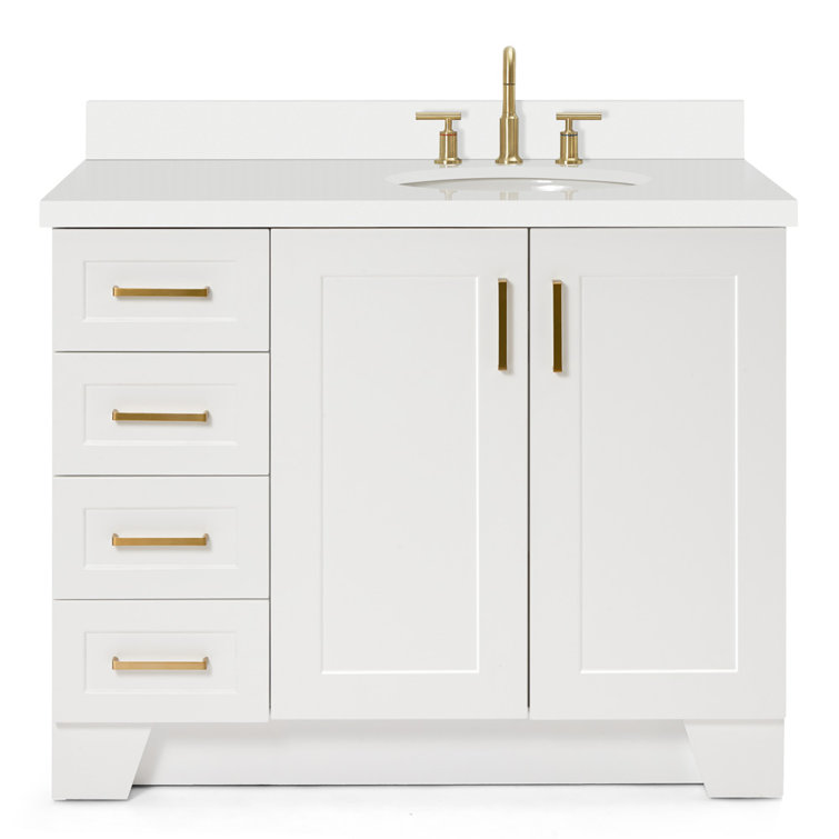 White Wood Freestanding Single Bathroom Vanity with Quartz Top