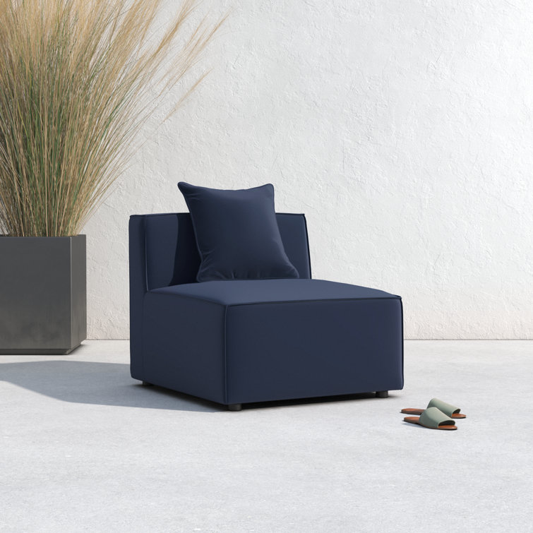 Navy Blue Fabric Upholstered Outdoor Armless Chair