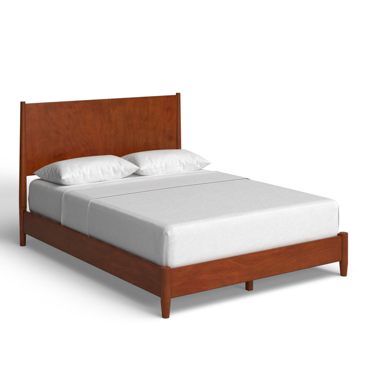 Mid-Century Acorn Full Platform Bed with Headboard and Drawer