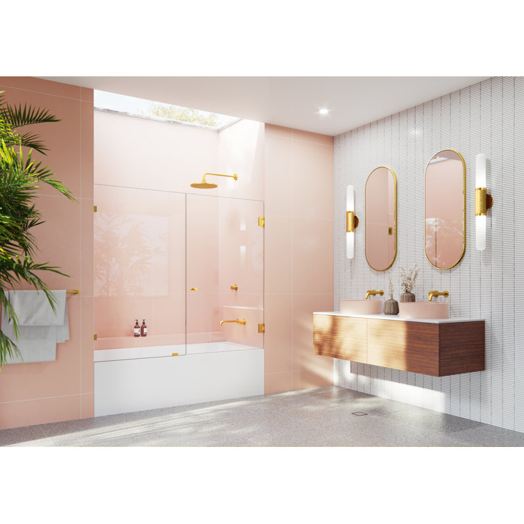 Satin Brass Frameless Glass Bathtub Door 58.25" x 68.5"