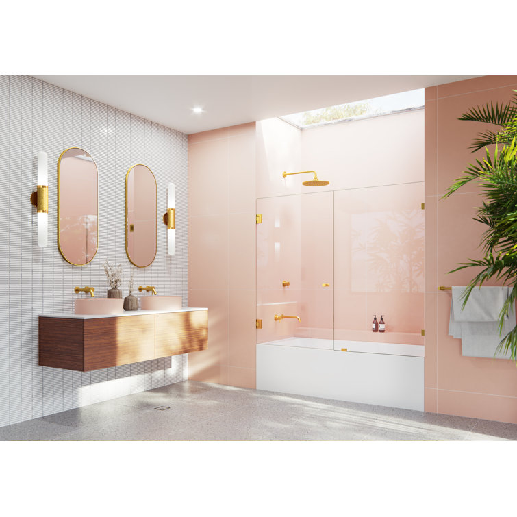 Satin Brass Frameless Glass Bathtub Door 58.25" x 68.5"