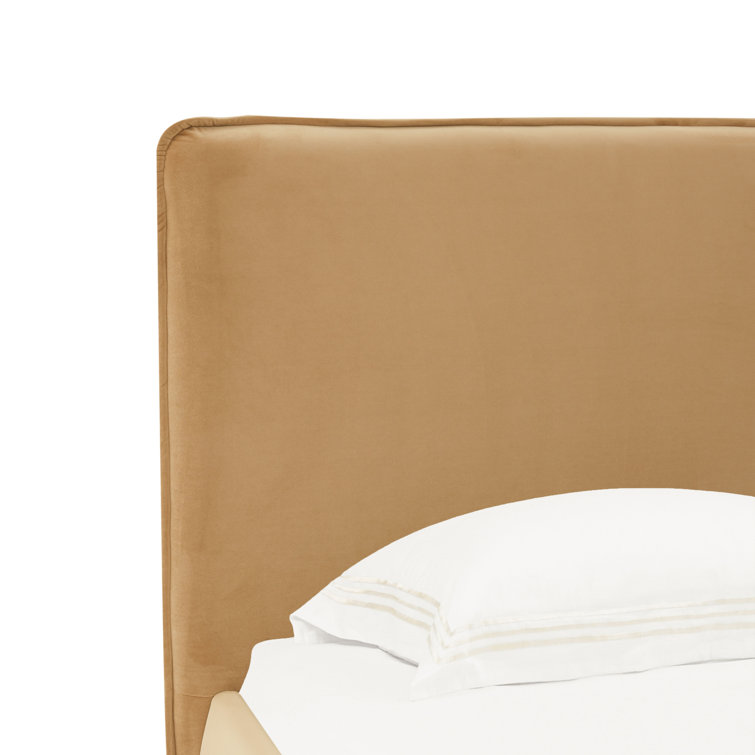 Queen Light Brown Velvet Upholstered Bed with Headboard
