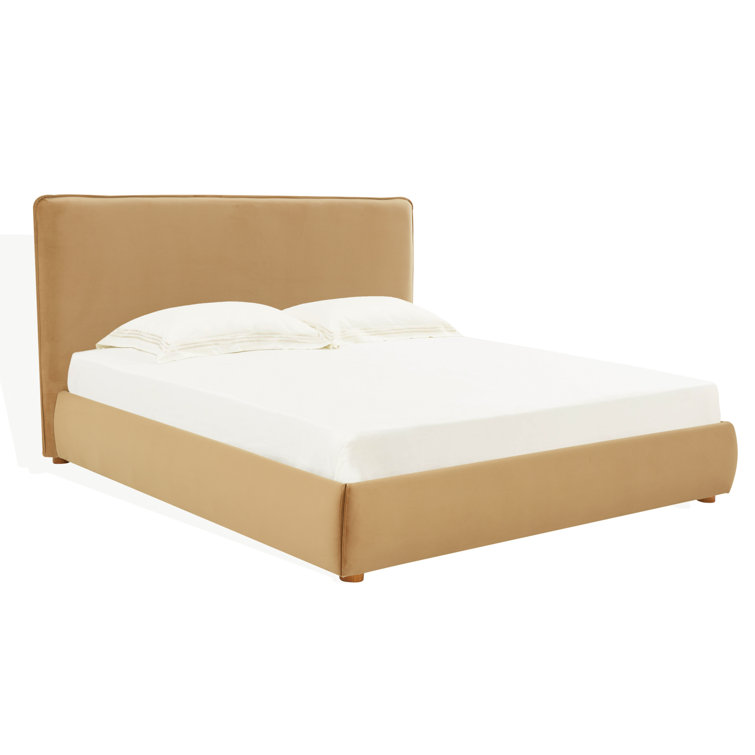 Queen Light Brown Velvet Upholstered Bed with Headboard