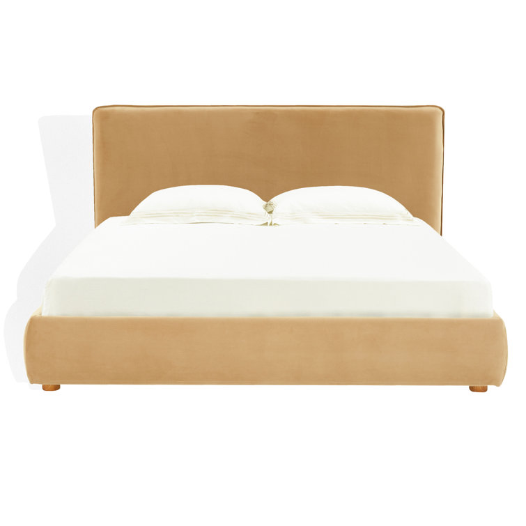 Queen Light Brown Velvet Upholstered Bed with Headboard