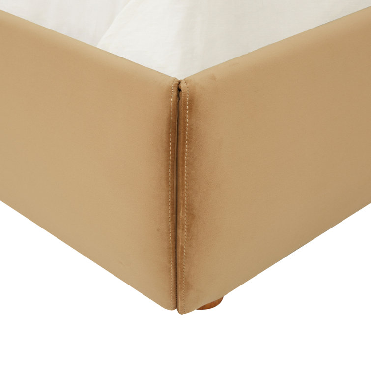 Queen Light Brown Velvet Upholstered Bed with Headboard