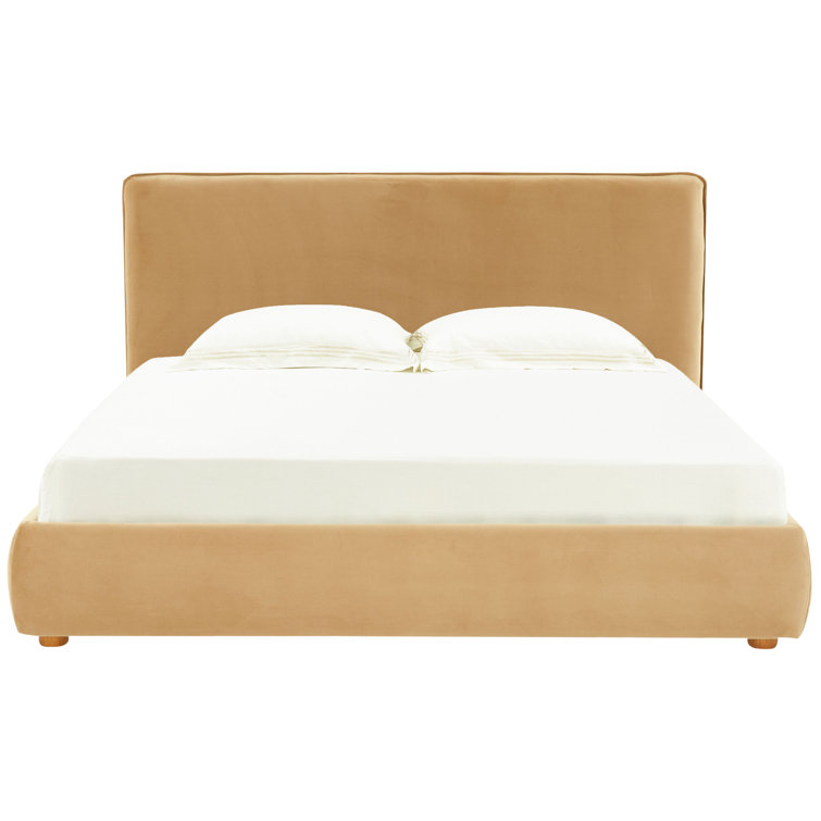 Queen Light Brown Velvet Upholstered Bed with Headboard