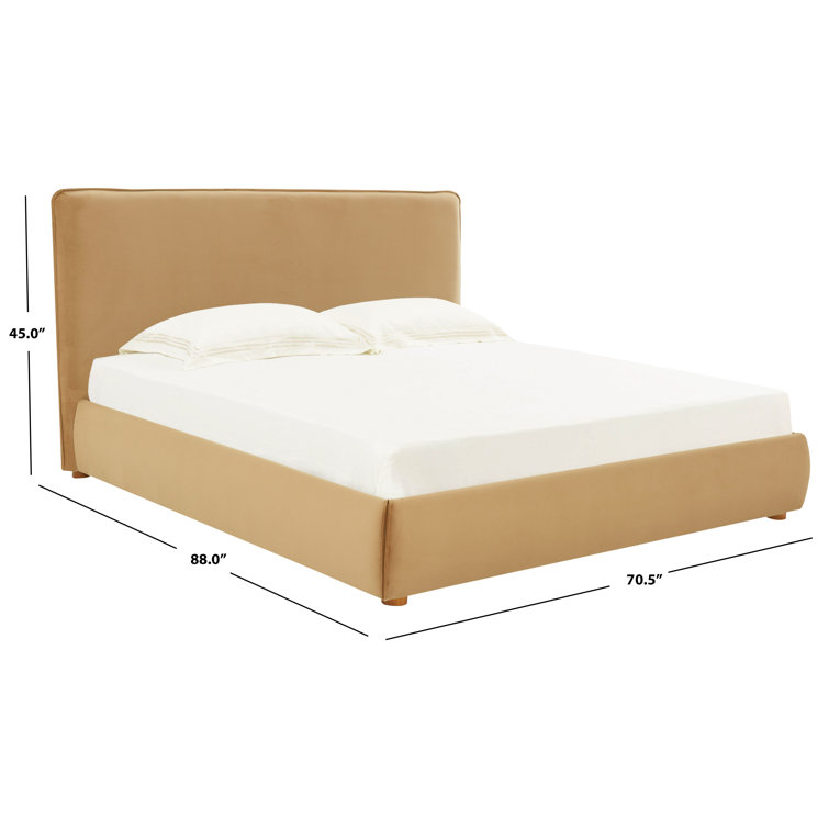 Queen Light Brown Velvet Upholstered Bed with Headboard
