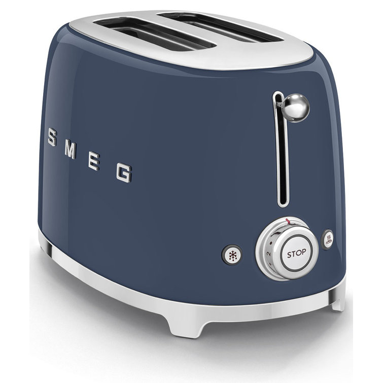 Navy Stainless Steel Retro 2-Slice Toaster with Crumb Tray