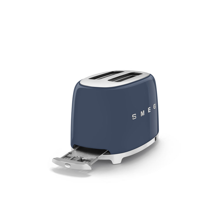 Navy Stainless Steel Retro 2-Slice Toaster with Crumb Tray