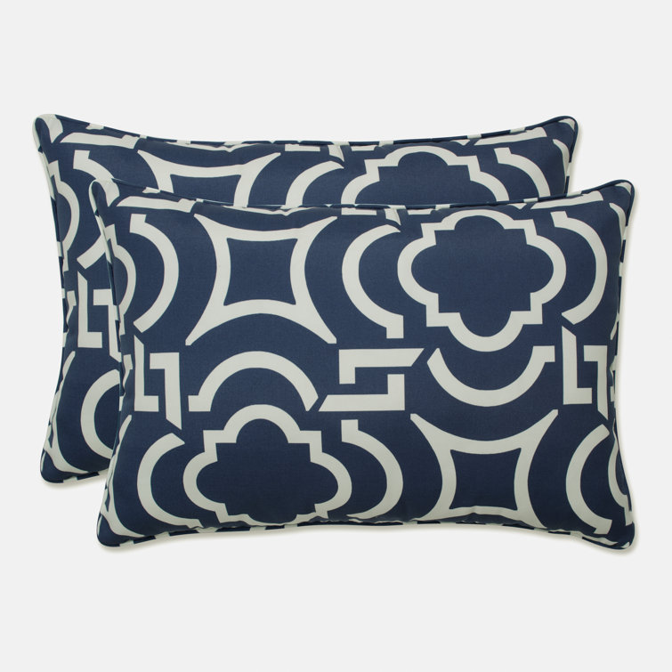 Navy and White Geometric Rectangular Outdoor Pillow Set