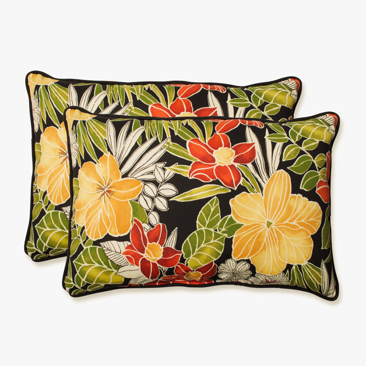 Clemens Noir Floral Rectangular Outdoor Throw Pillows Set