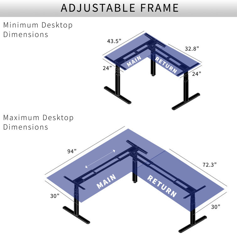 Black Adjustable Height Corner Standing Desk Frame with Push Button Control