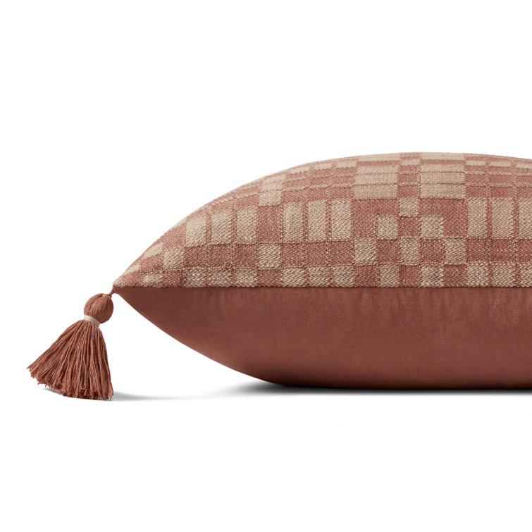 Clay Geometric Cotton Square Pillow with Tassels, 18" x 18"