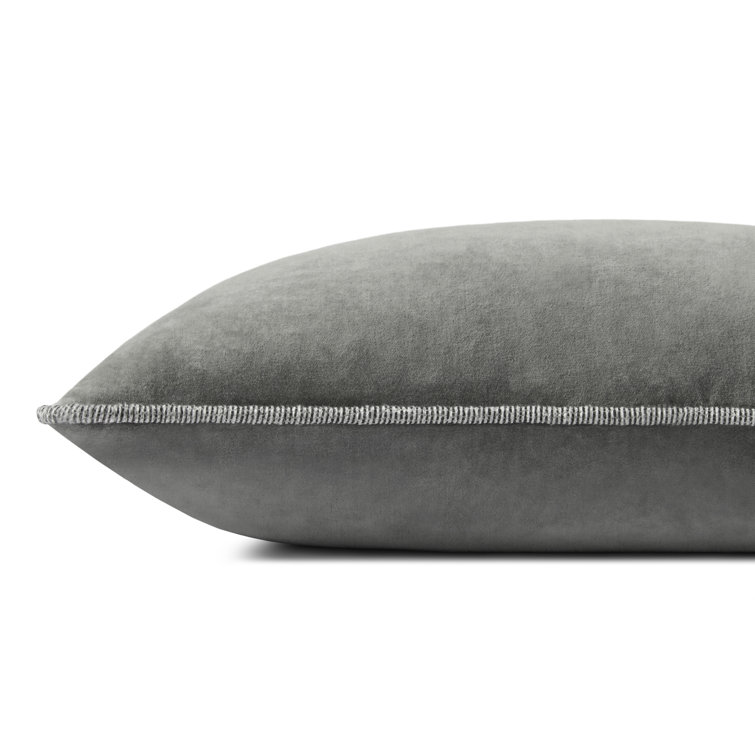 Liza Grey Velvet 12'' x 27'' Pillow with Down Insert