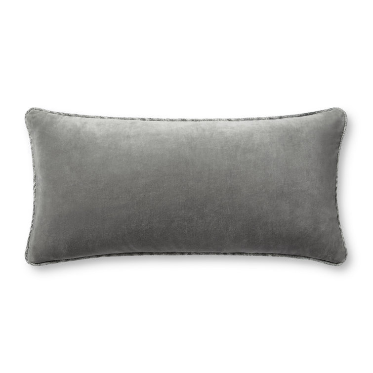 Liza Grey Velvet 12'' x 27'' Pillow with Down Insert