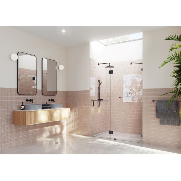 Mimas 57'' Clear Tempered Glass Frameless Shower Door with Matte Black Hardware
