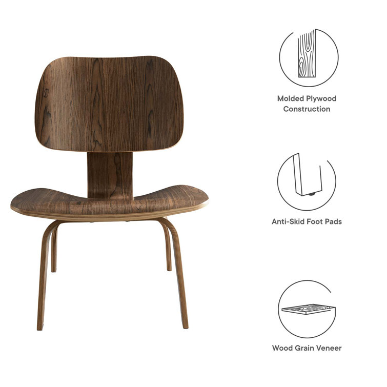 Curvatura 25" Walnut Plywood Sculpted Lounge Chair