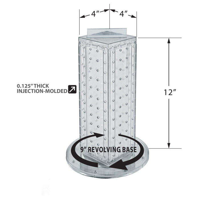 Black Four-Sided Revolving Pegboard Display Tower with Clear Base