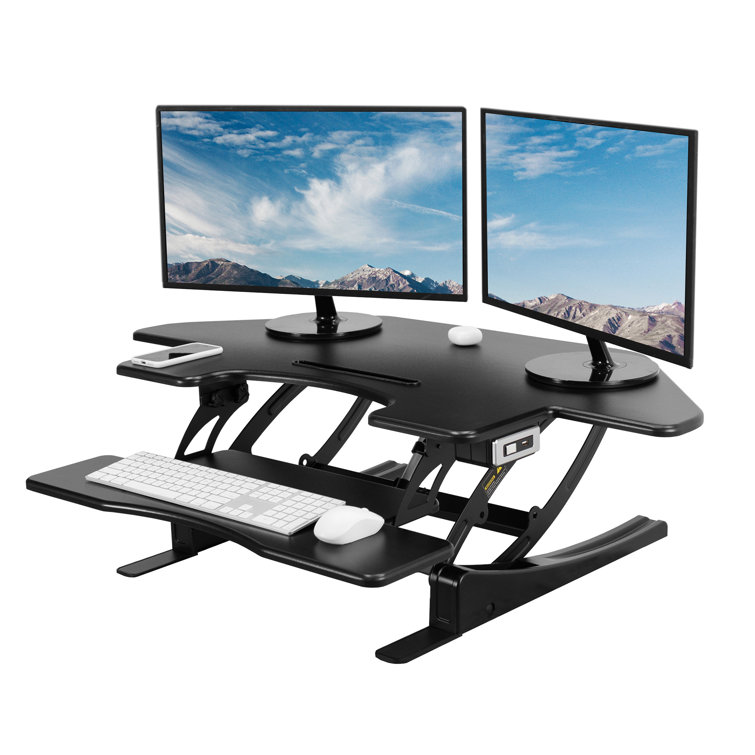 VIVO 43" Black Electric Adjustable Corner Desk Riser with USB