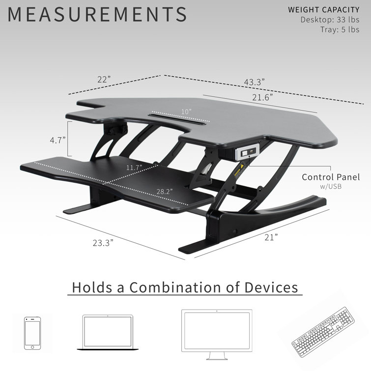 VIVO 43" Black Electric Adjustable Corner Desk Riser with USB
