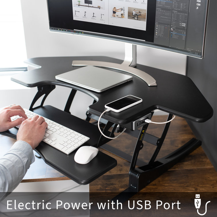 VIVO 43" Black Electric Adjustable Corner Desk Riser with USB