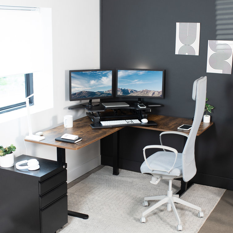 VIVO 43" Black Electric Adjustable Corner Desk Riser with USB
