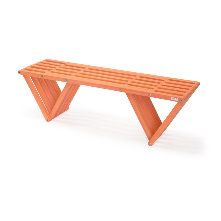 Modern Light Brown Solid Wood and Stainless Steel Bench
