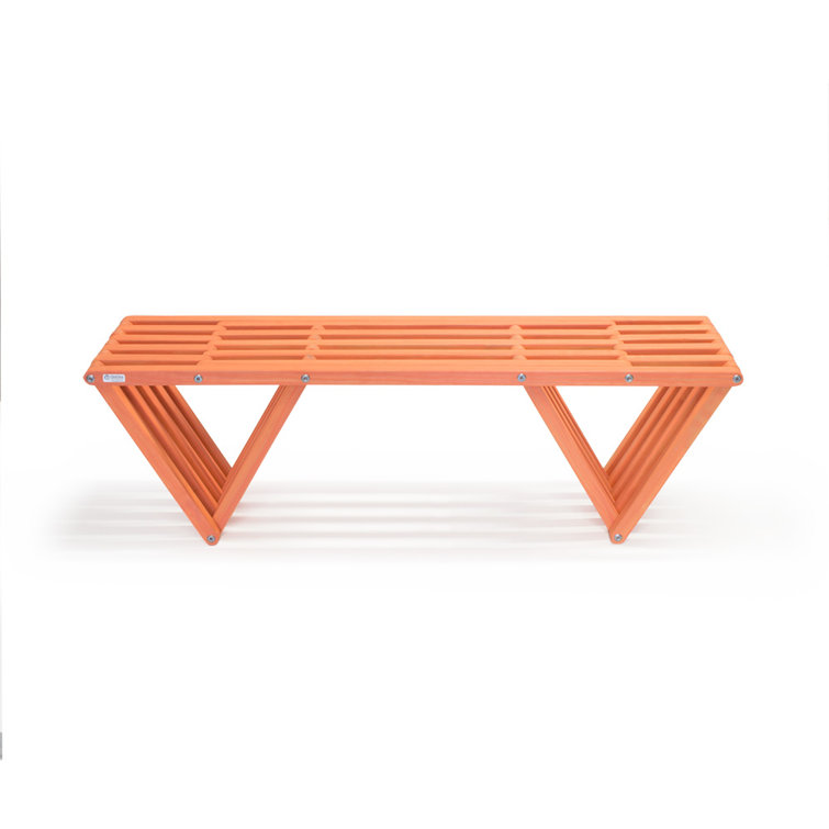 Modern Light Brown Solid Wood and Stainless Steel Bench