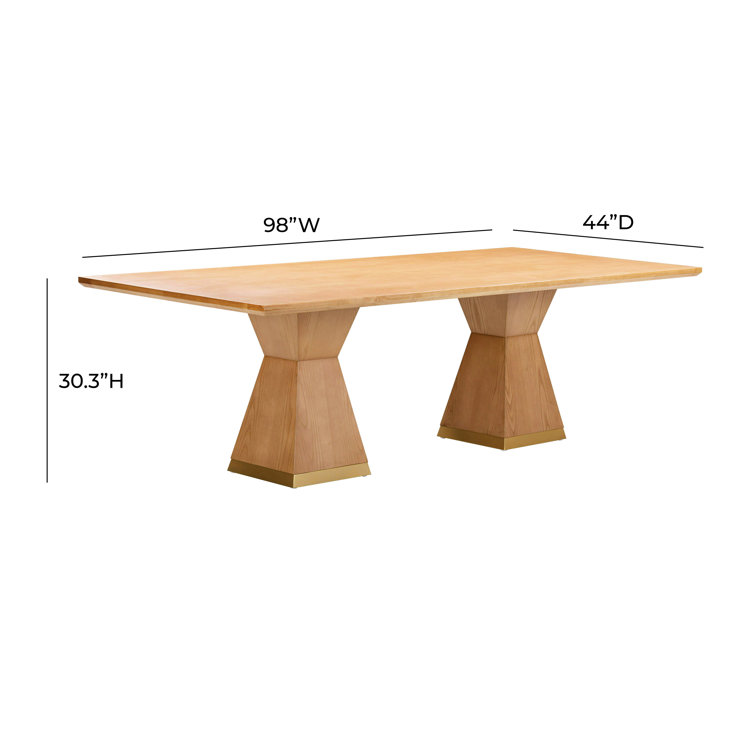 Natural Wood Rectangular Dining Table with Geometric Base