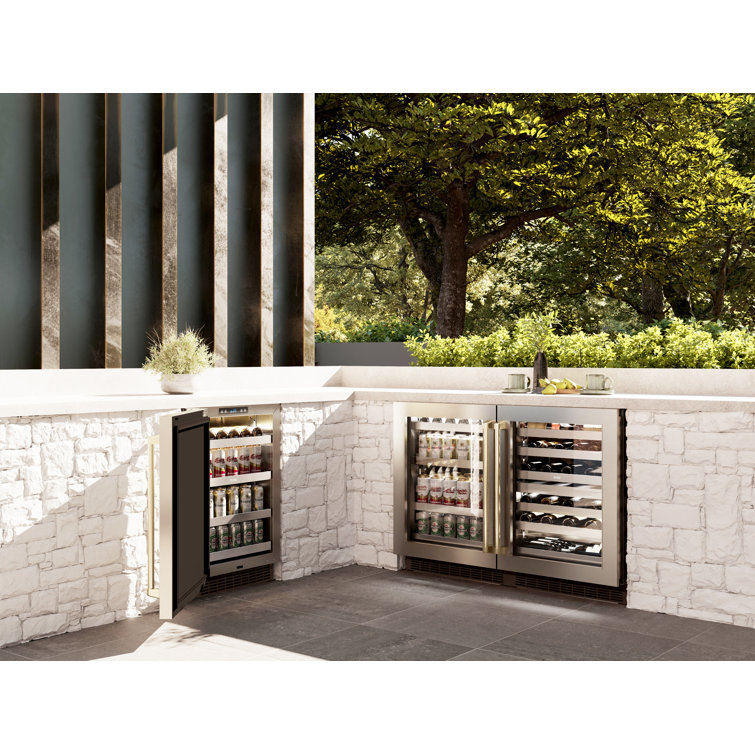 24" Stainless Steel Undercounter Beverage Fridge with Champagne Bronze Handle