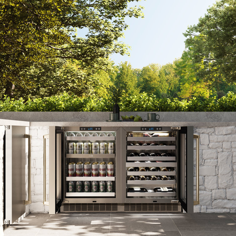 24" Stainless Steel Undercounter Beverage Fridge with Champagne Bronze Handle
