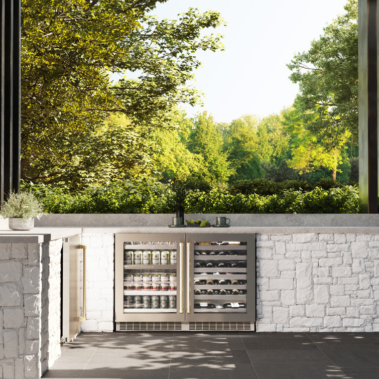 24" Stainless Steel Undercounter Beverage Fridge with Champagne Bronze Handle