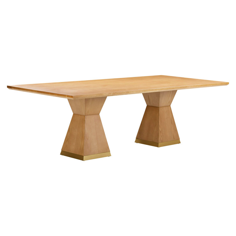 Natural Wood Rectangular Dining Table with Geometric Base