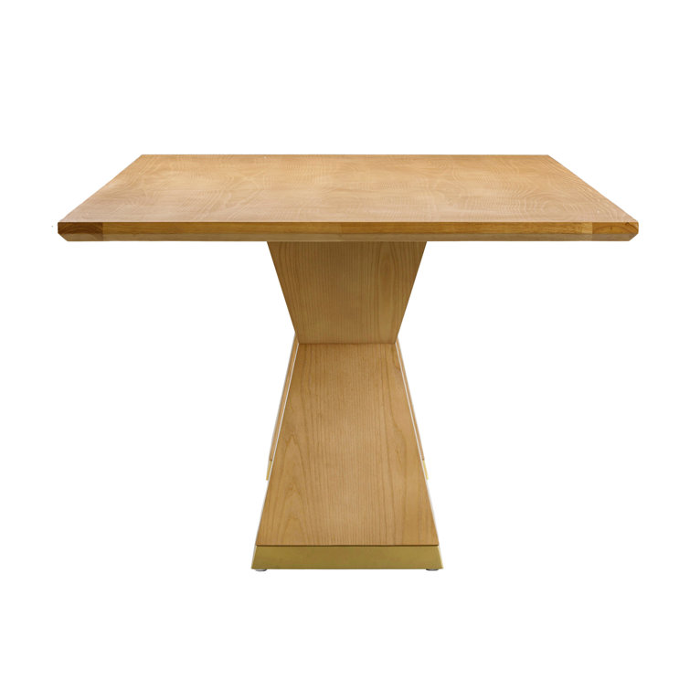 Natural Wood Rectangular Dining Table with Geometric Base