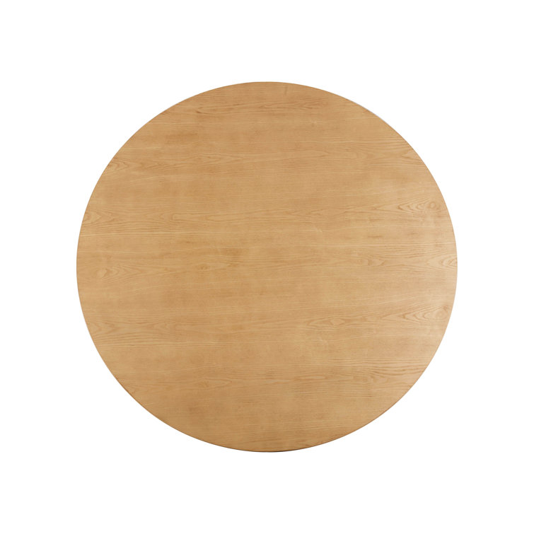 Natural Wood Round Dining Table with Geometric Base