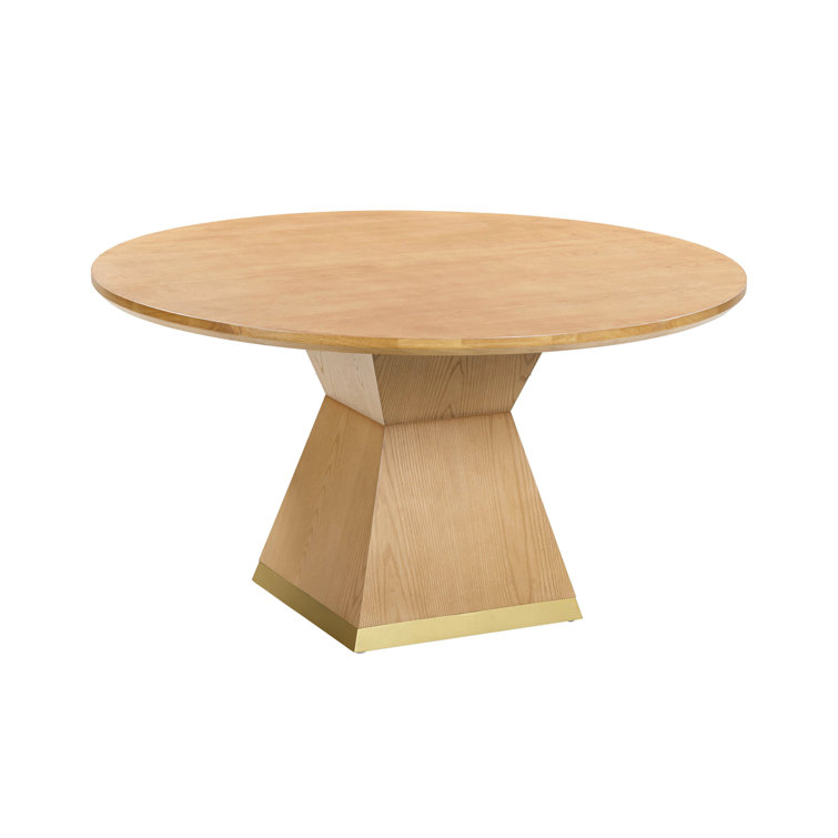 Natural Wood Round Dining Table with Geometric Base