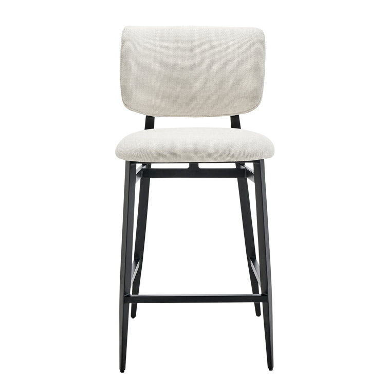 Beige Upholstered Counter Stool with Black Steel Frame