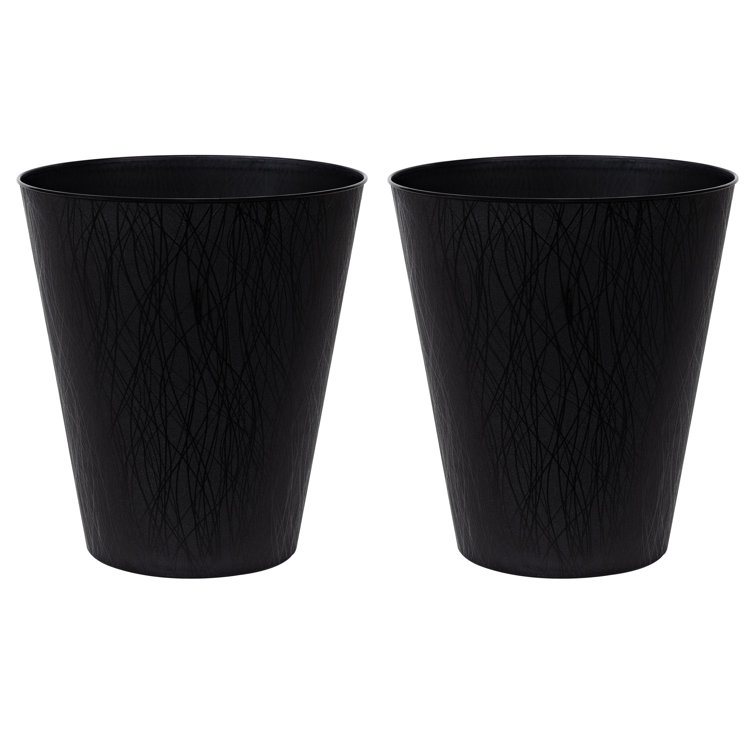 Black Plastic Oval Open Waste Basket with Willow Texture