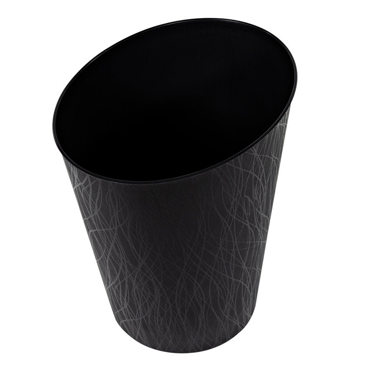 Black Plastic Oval Open Waste Basket with Willow Texture