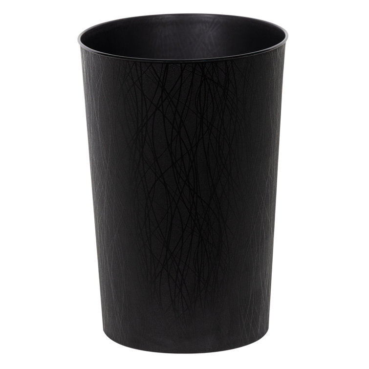 Black Plastic Oval Open Waste Basket with Willow Texture