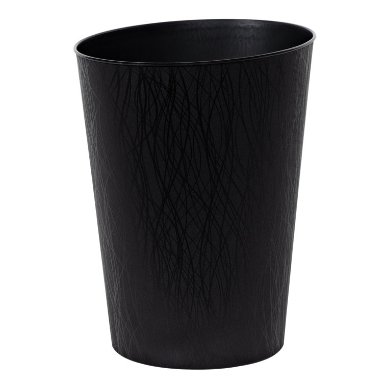 Black Plastic Oval Open Waste Basket with Willow Texture