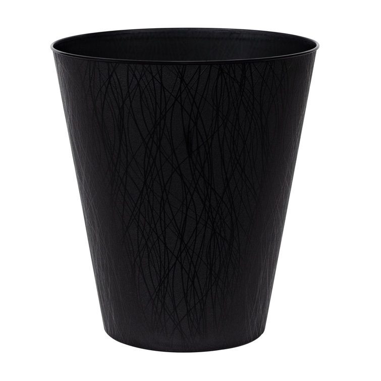 Black Plastic Oval Open Waste Basket with Willow Texture