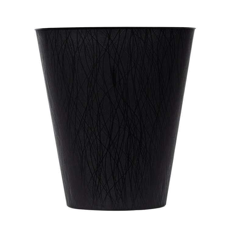 Black Plastic Oval Open Waste Basket with Willow Texture